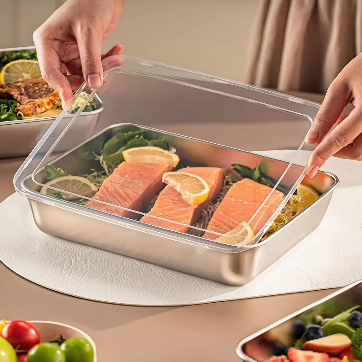 3-Piece Stainless Steel Food Storage Containers, Stackable Design, Clear Lids for Kitchen, Lunch and Camping - product view 5