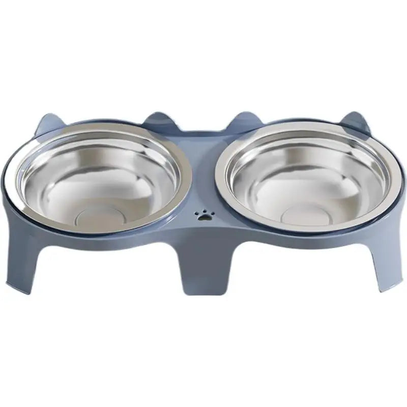 Stainless Steel Double Cat Bowl, Elevated 8 cm Stand, Anti-Tip Rounded Design, 2 × 100 ml, Blue, Black or Pink - product view 1