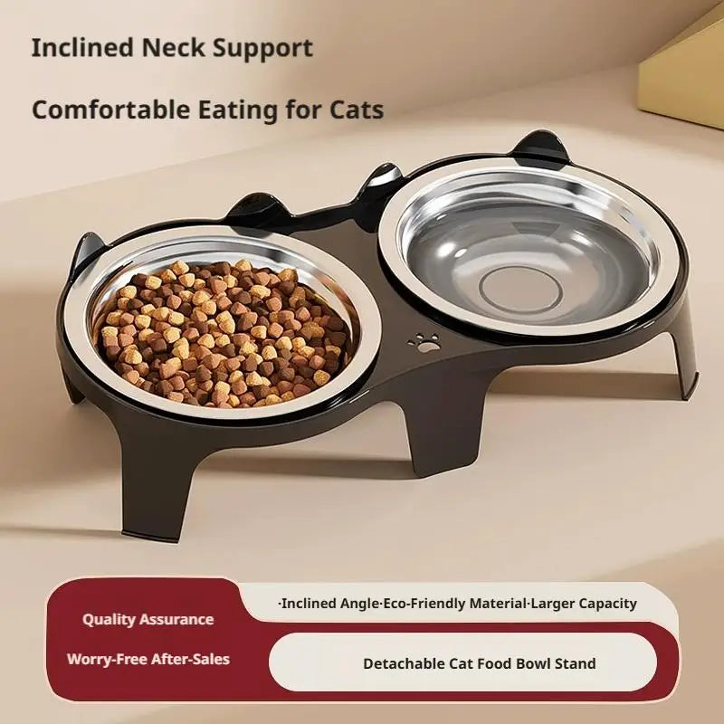 Stainless Steel Double Cat Bowl, Elevated 8 cm Stand, Anti-Tip Rounded Design, 2 × 100 ml, Blue, Black or Pink - product view 6
