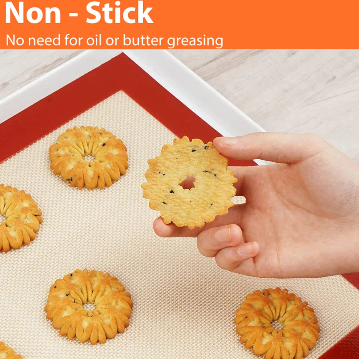 Silicone Baking Mat Set, 2-Piece Reusable Non-Stick Oven Bakeware Sheets, 40 x 30 cm, Red - product view 5