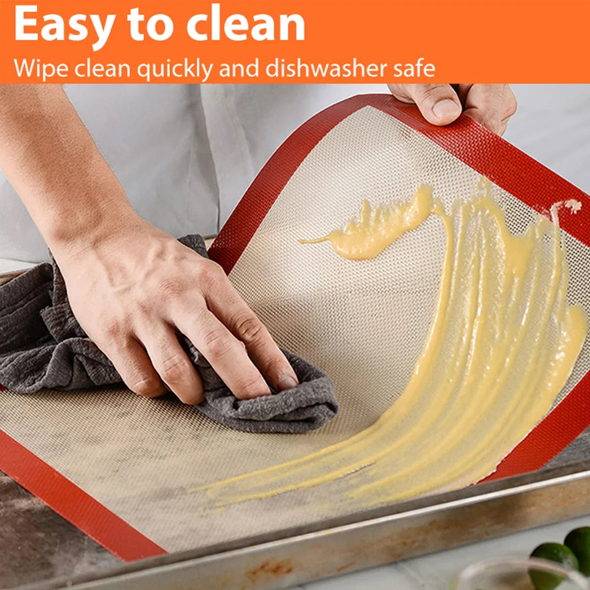 Silicone Baking Mat Set, 2-Piece Reusable Non-Stick Oven Bakeware Sheets, 40 x 30 cm, Red - product view 6