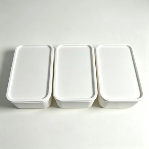 Stackable Storage Trays with Lids, Waterproof Plastic Organizer Boxes, White 3-Pack for Makeup, Stationery and Cables - product view 1