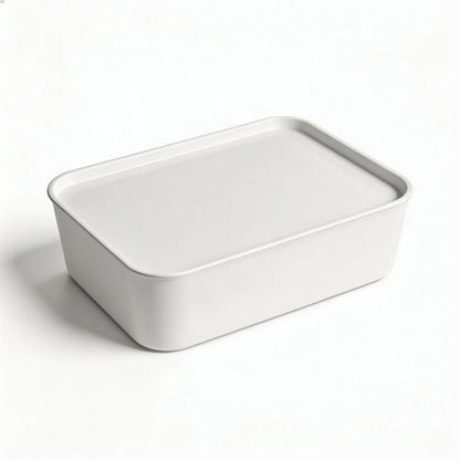 Stackable Storage Trays with Lids, Waterproof Plastic Organizer Boxes, White 3-Pack for Makeup, Stationery and Cables - product view 3