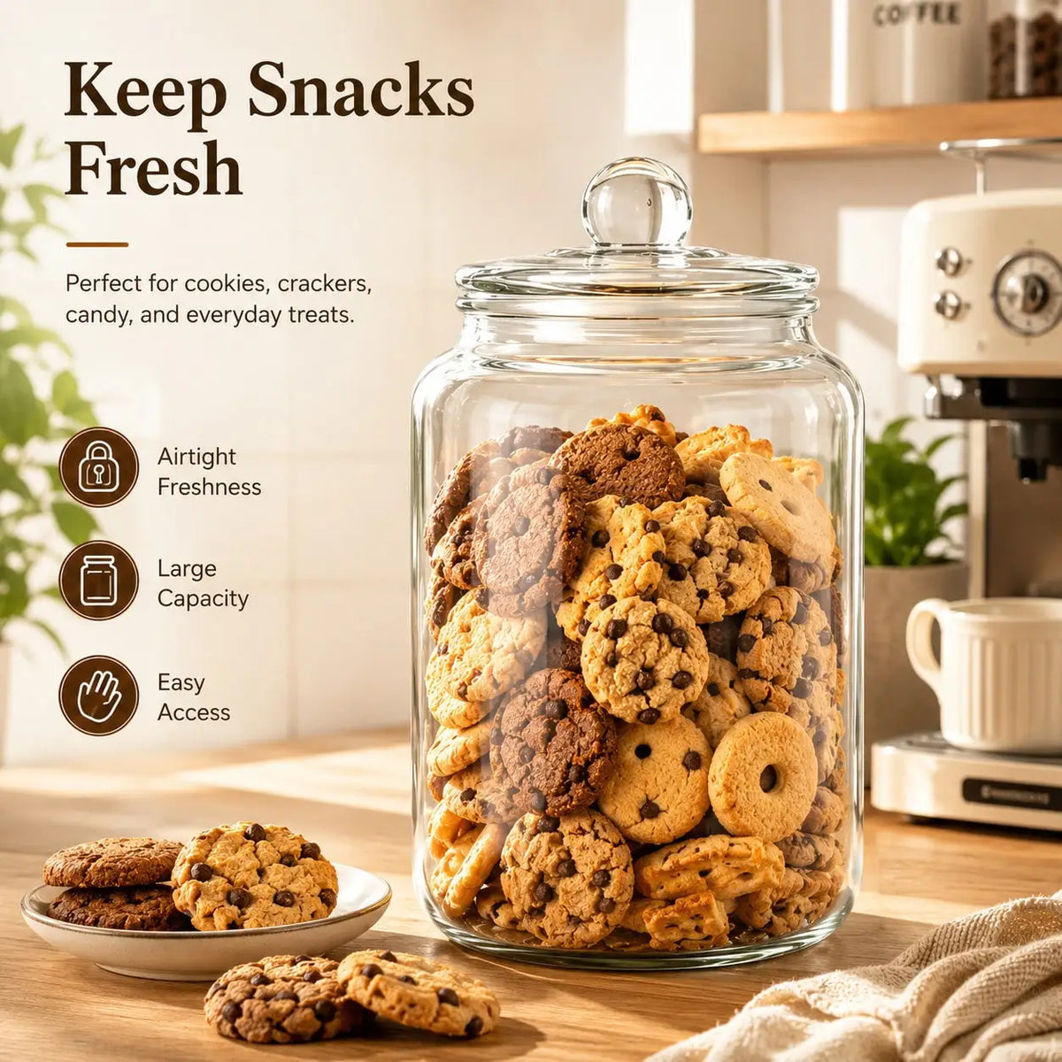 Large Glass Storage Jars with Lids, Airtight Wide-Mouth Canisters for Flour, Sugar, Pickling, Fermentation and Pantry Storage - product view 2