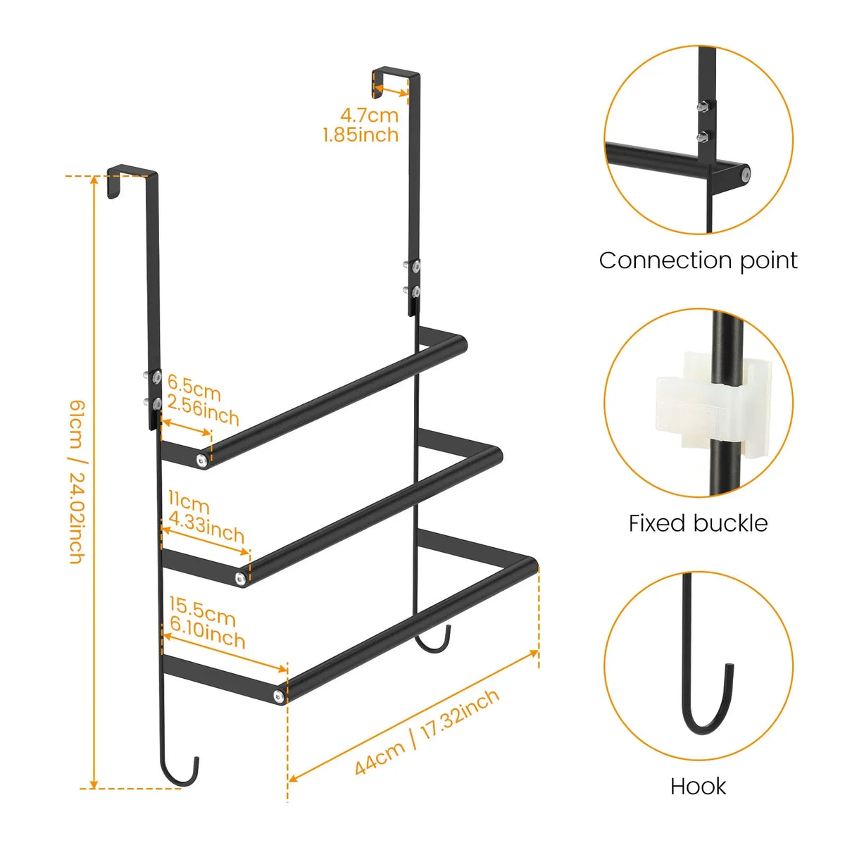 Over Door Drying Rack, 3-Tier Stainless Steel Towel Organizer with Hooks, Drill-Free Hanging Storage for Bathroom Doors - product view 1
