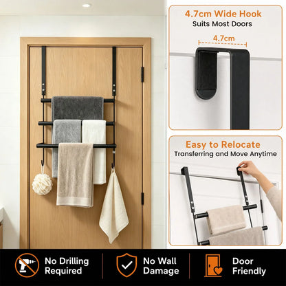 Over Door Drying Rack, 3-Tier Stainless Steel Towel Organizer with Hooks, Drill-Free Hanging Storage for Bathroom Doors - product view 5