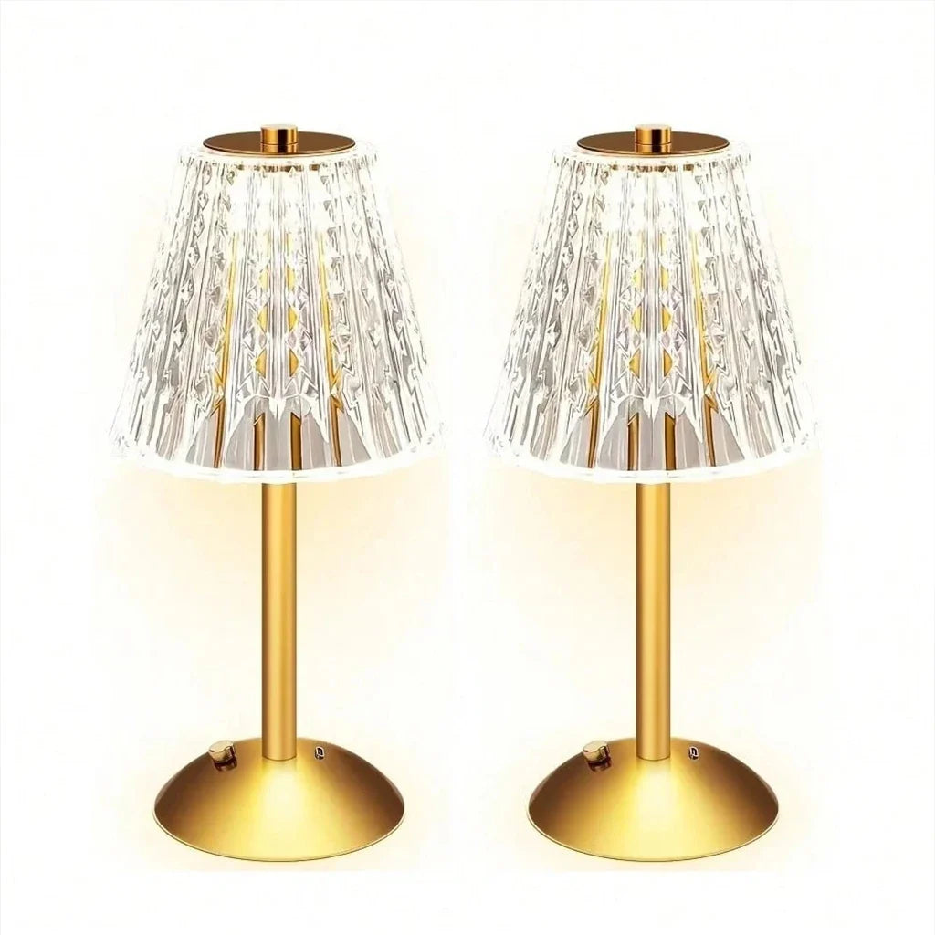 Rechargeable Crystal Table Lamp, Touch Dimming, Cordless LED Bedside Light, 5V Alloy and Iron Body, 2-Piece Set - product view 1