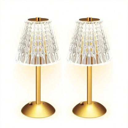 Rechargeable Crystal Table Lamp, Touch Dimming, Cordless LED Bedside Light, 5V Alloy and Iron Body, 2-Piece Set - product view 1