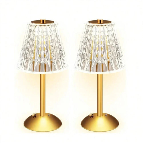 Rechargeable Crystal Table Lamp, Touch Dimming, Cordless LED Bedside Light, 5V Alloy and Iron Body, 2-Piece Set - product view 1