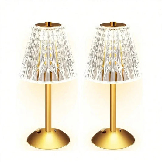 Rechargeable Crystal Table Lamp, Touch Dimming, Cordless LED Bedside Light, 5V Alloy and Iron Body, 2-Piece Set - product view 1