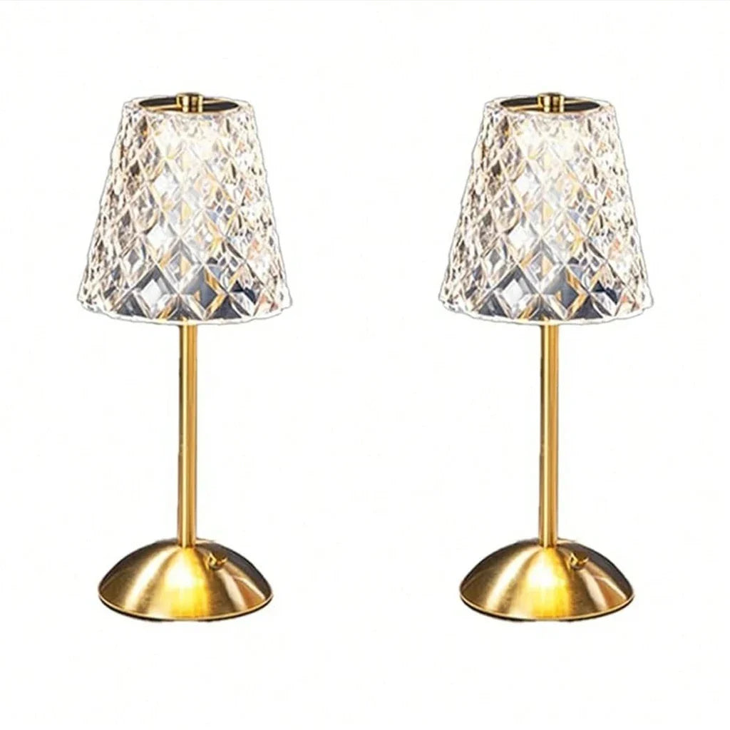 Rechargeable Crystal Table Lamp, Touch Dimming, Cordless LED Bedside Light, 5V Alloy and Iron Body, 2-Piece Set - product view 3