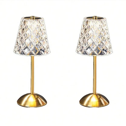 Rechargeable Crystal Table Lamp, Touch Dimming, Cordless LED Bedside Light, 5V Alloy and Iron Body, 2-Piece Set - product view 3