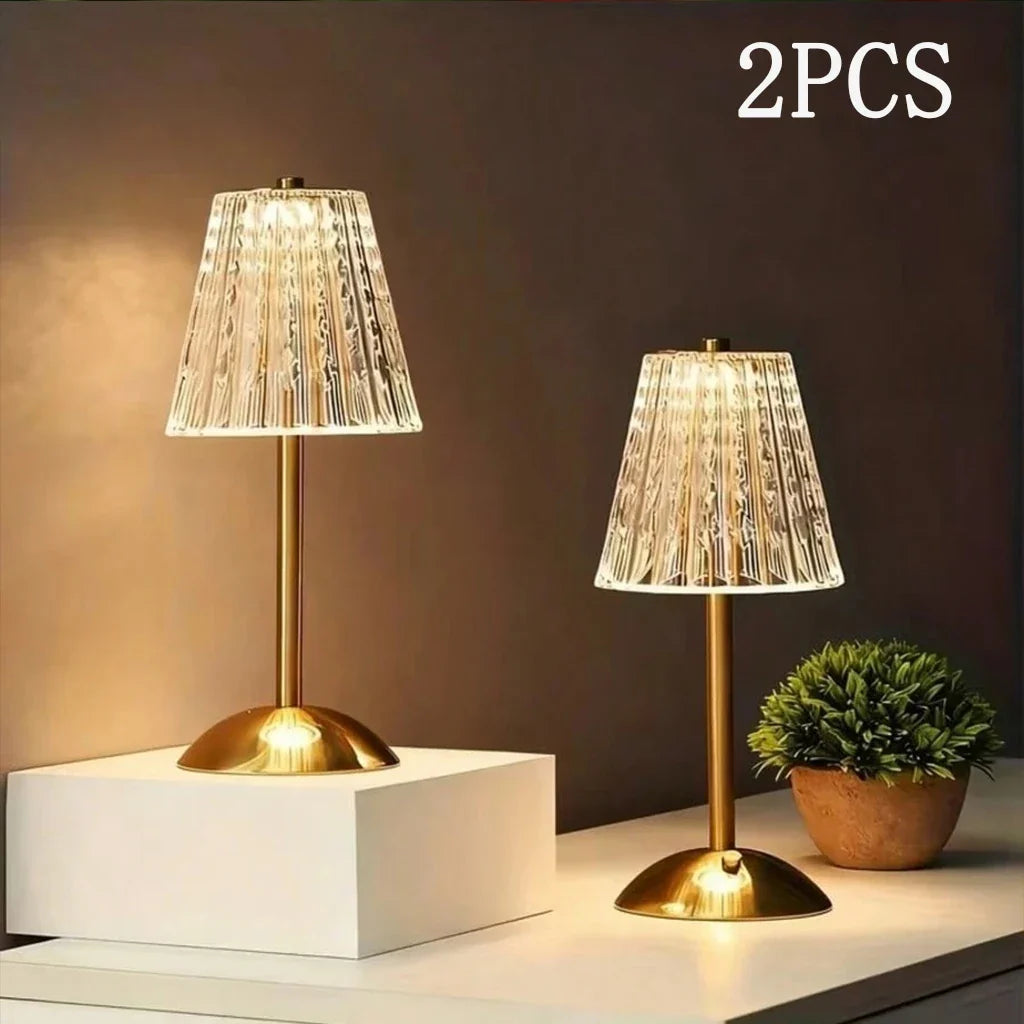 Rechargeable Crystal Table Lamp, Touch Dimming, Cordless LED Bedside Light, 5V Alloy and Iron Body, 2-Piece Set - product view 5