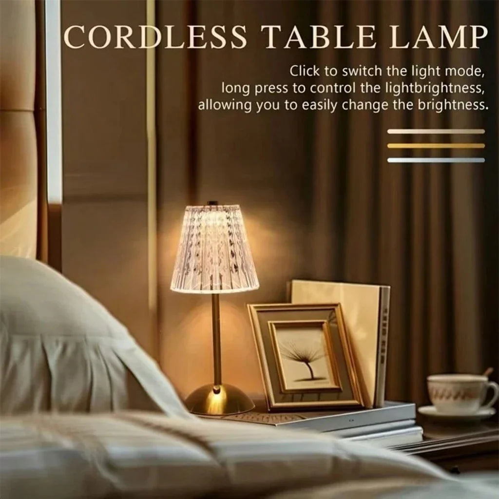Rechargeable Crystal Table Lamp, Touch Dimming, Cordless LED Bedside Light, 5V Alloy and Iron Body, 2-Piece Set - product view 6