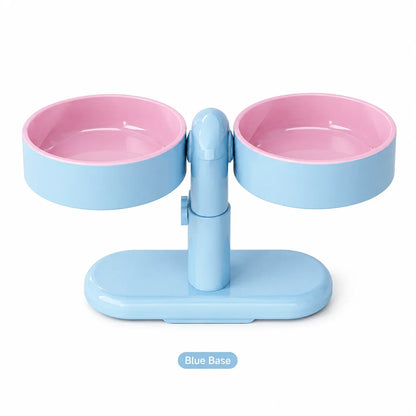Adjustable Elevated Cat Bowl, Dual Food and Water Bowls, Rotating Rounded ABS Stand with Suction Base - product view 3