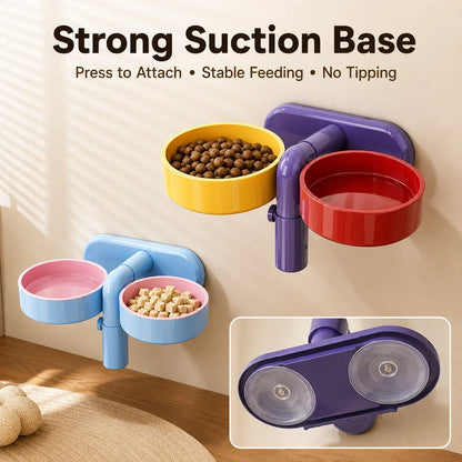Adjustable Elevated Cat Bowl, Dual Food and Water Bowls, Rotating Rounded ABS Stand with Suction Base - product view 5