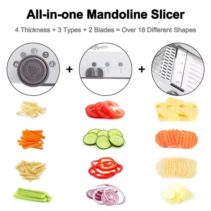 Adjustable 18-Blade Mandoline Slicer, Stainless Steel and PP, Vegetable Julienne Cutter for Fruit and Produce - product view 4