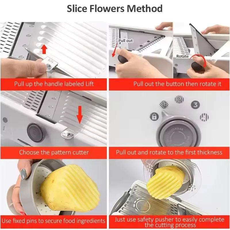 Adjustable 18-Blade Mandoline Slicer, Stainless Steel and PP, Vegetable Julienne Cutter for Fruit and Produce - product view 5