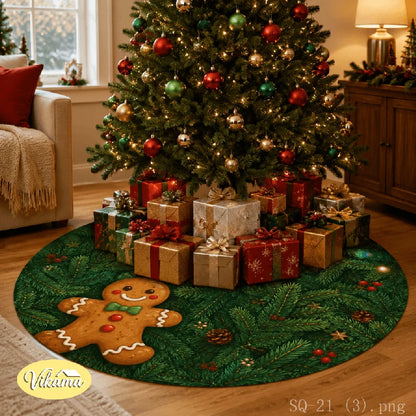 Santa Christmas Tree Skirt, Cloth Round Base Mat with Colorful Lights, Golden Stars and Candy Cane Holiday Décor - product view 1