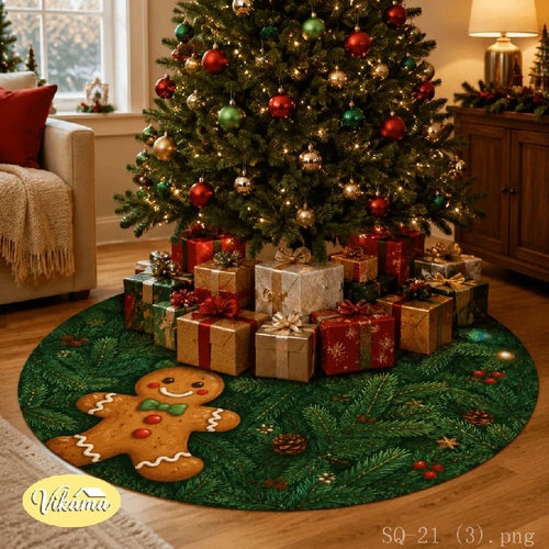 Santa Christmas Tree Skirt, Cloth Round Base Mat with Colorful Lights, Golden Stars and Candy Cane Holiday Décor - product view 1