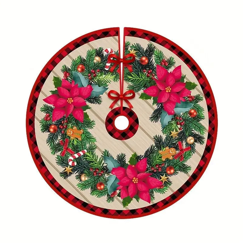 Santa Christmas Tree Skirt, Cloth Round Base Mat with Colorful Lights, Golden Stars and Candy Cane Holiday Décor - product view 2