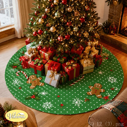 Santa Christmas Tree Skirt, Cloth Round Base Mat with Colorful Lights, Golden Stars and Candy Cane Holiday Décor - product view 5