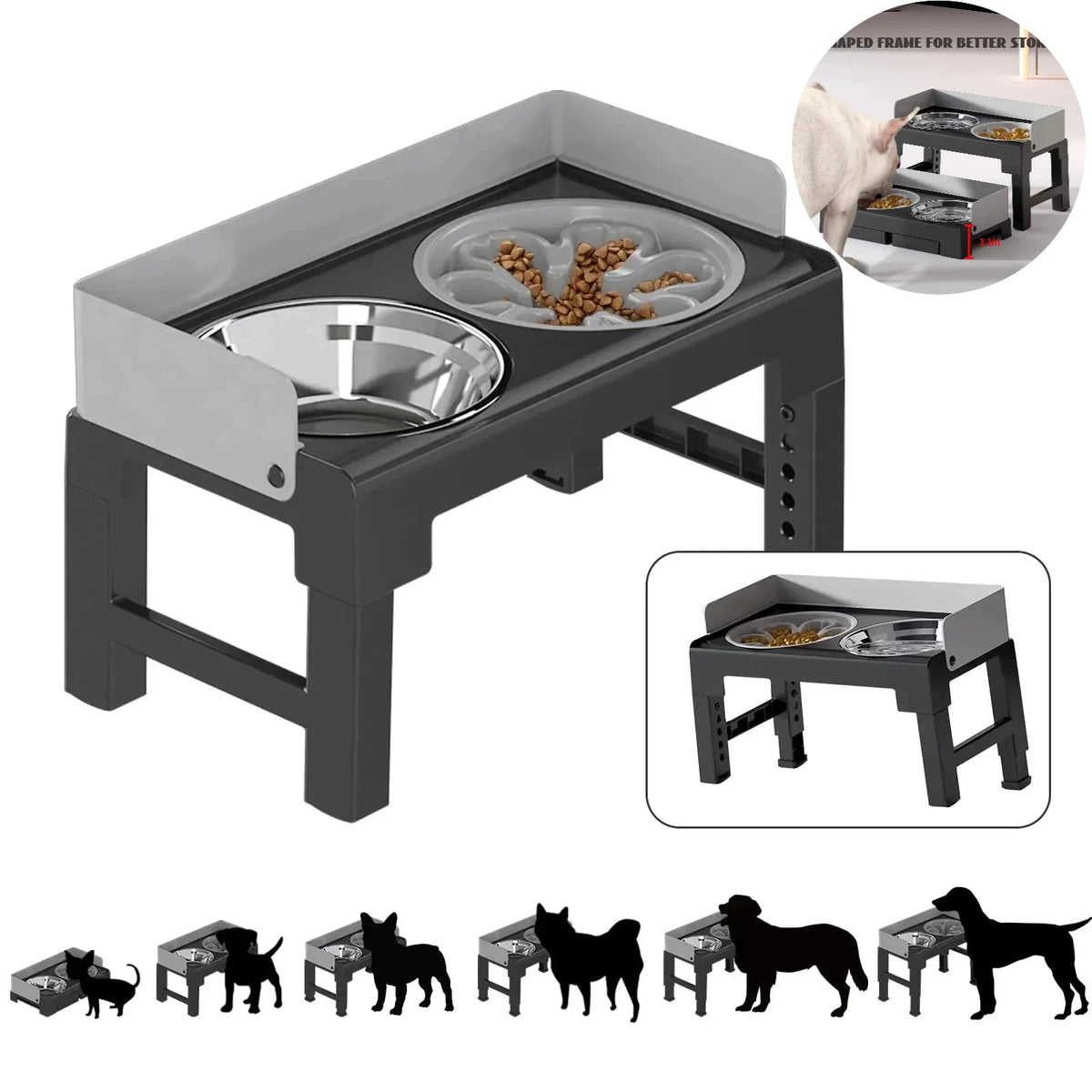 Raised Dog Feeding Bowl, Adjustable Height and Angle, Non-Slip Spill-Proof Plastic Bowl for Everyday Pet Feeding - product view 2