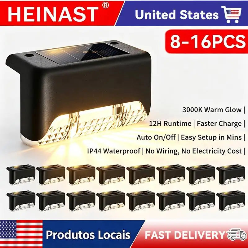 Solar Step Lights, 3000K Warm White LED Deck Lights, IP44 Weather Resistant, Auto On/Off, 8 or 16 Pack - product view 3