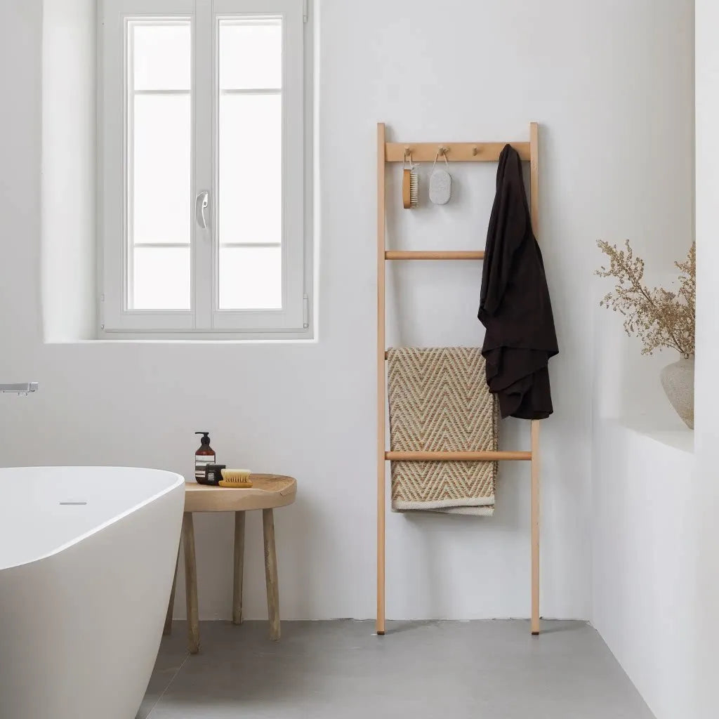 Beechwood Towel Ladder Rack, Reusable Leaning Blanket Holder and Quilt Display for Bathroom, Bedroom or Living Room - product view 6