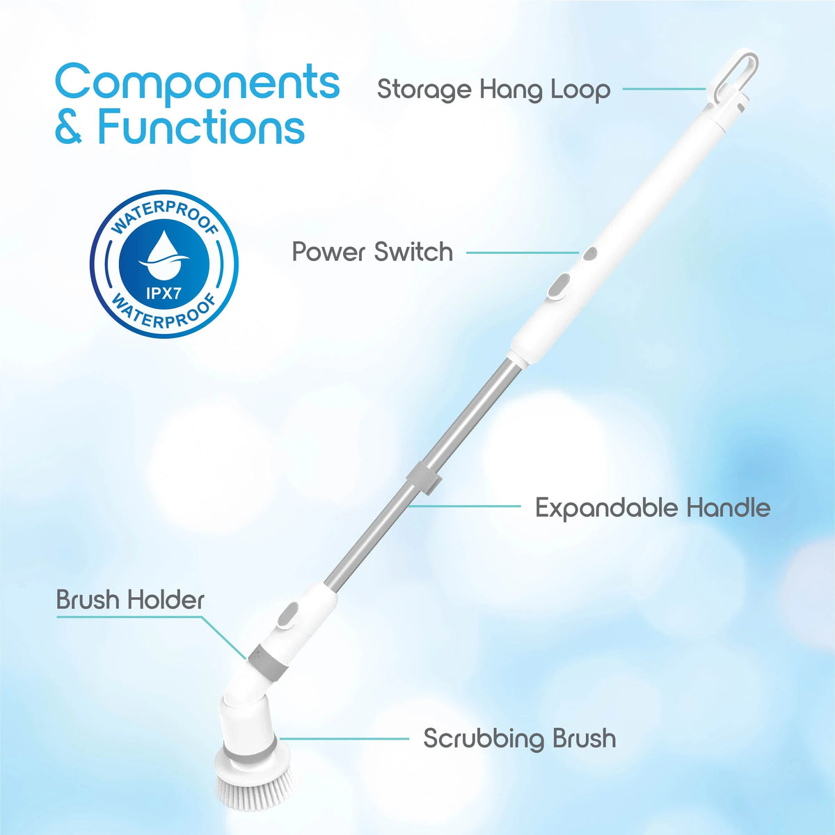 Electric Spin Scrubber, Cordless Rechargeable Cleaning Brush with 9 Heads, 120-Minute Runtime and Adjustable Handle for Home - product view 5