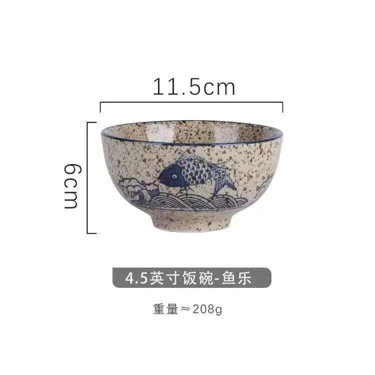 5-Inch Ceramic Decorative Bowl, Japanese-Style High-Footed Rice Bowl with Creative Pattern for Kitchen Tableware - product view 1