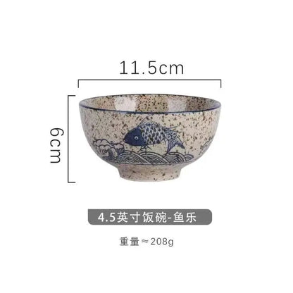 5-Inch Ceramic Decorative Bowl, Japanese-Style High-Footed Rice Bowl with Creative Pattern for Kitchen Tableware - product view 1
