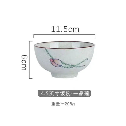 5-Inch Ceramic Decorative Bowl, Japanese-Style High-Footed Rice Bowl with Creative Pattern for Kitchen Tableware - product view 4