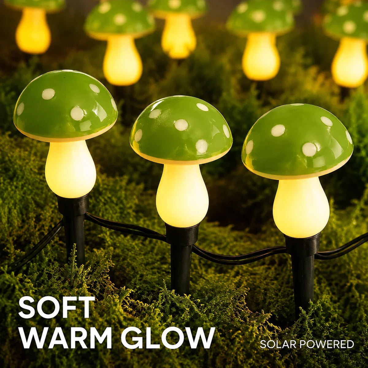 Solar Mushroom Garden Stake Lights, Automatic Night Sensor, Warm White Glow, 10 or 20 LED Options for Pathways and Patios - product view 1