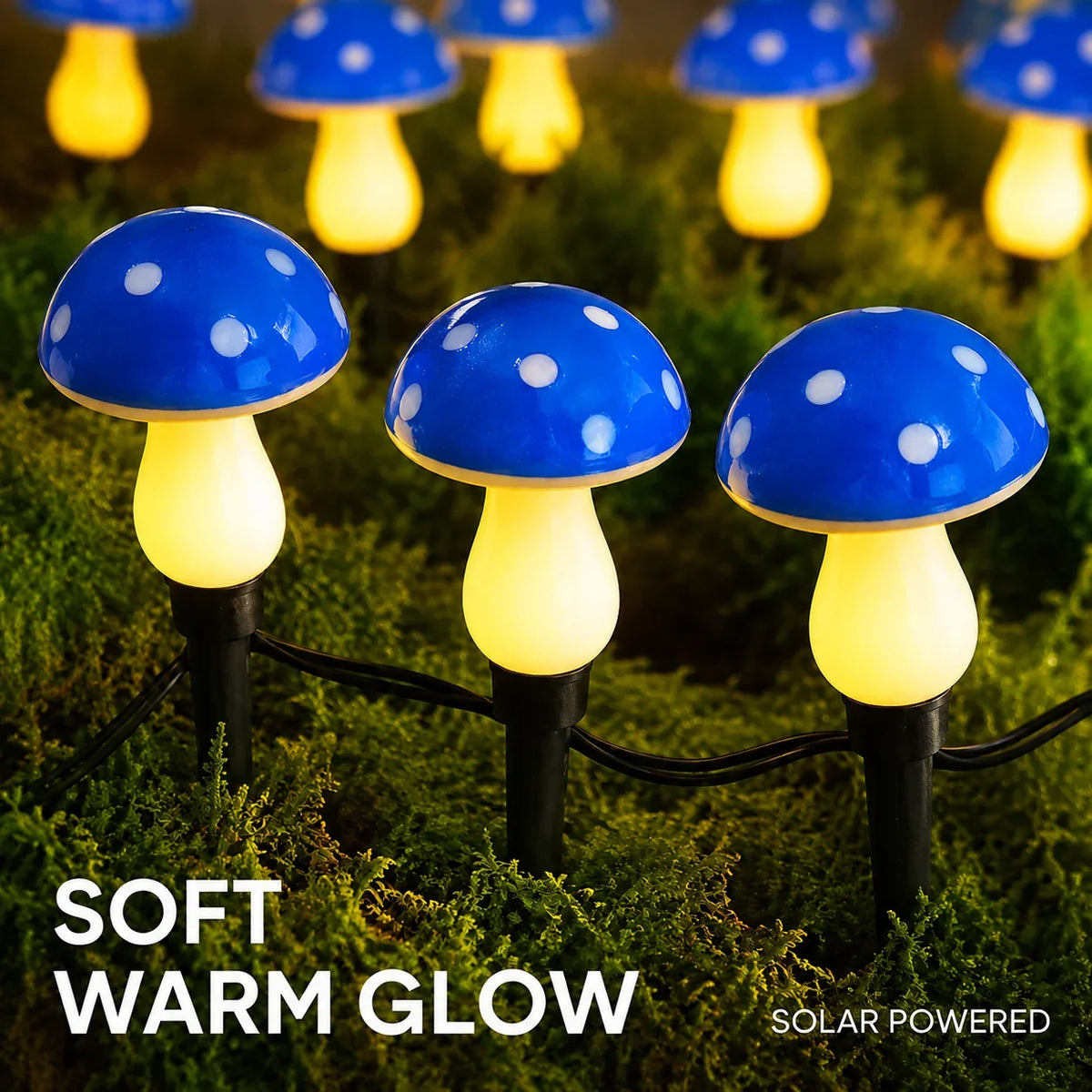 Solar Mushroom Garden Stake Lights, Automatic Night Sensor, Warm White Glow, 10 or 20 LED Options for Pathways and Patios - product view 2