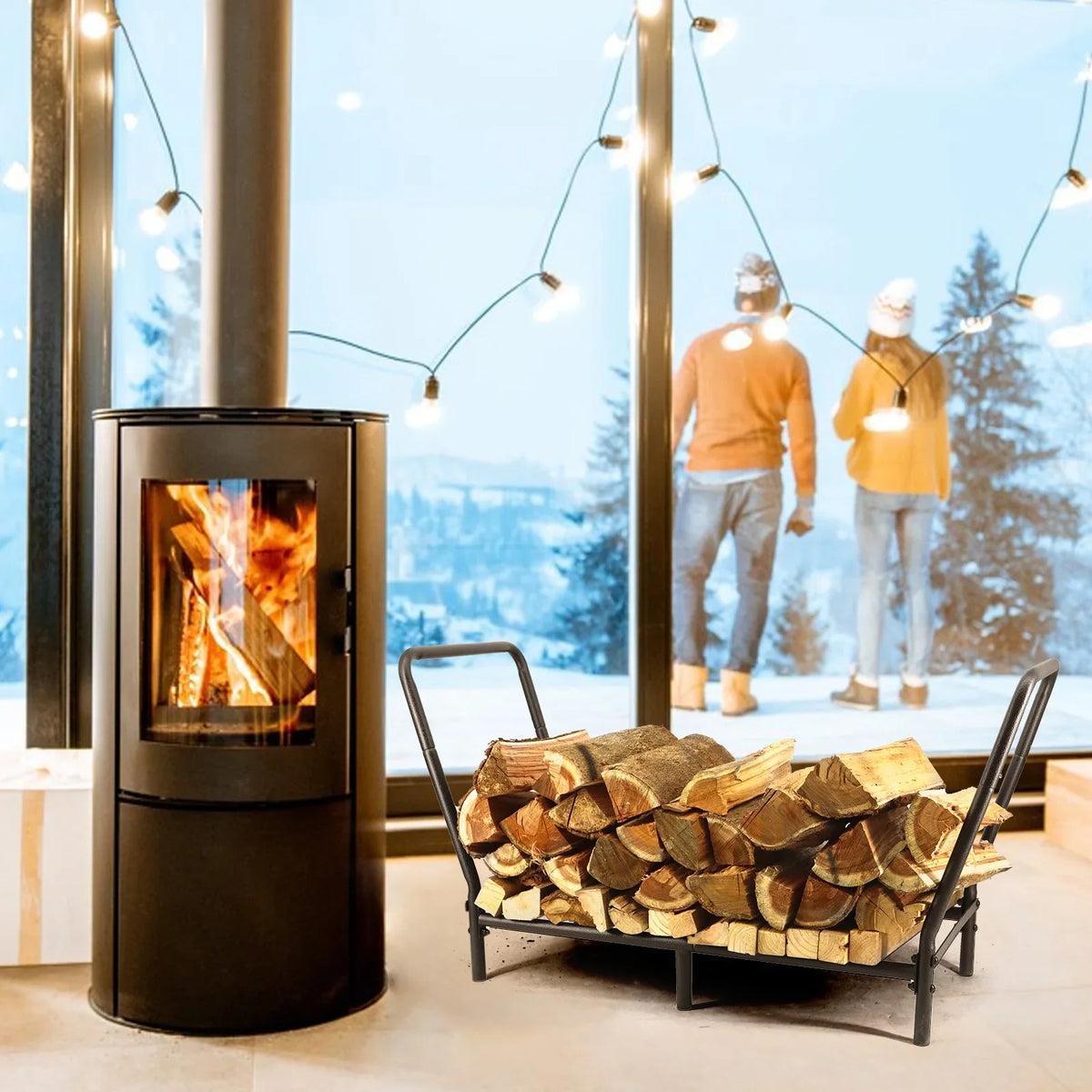 Adjustable Metal Firewood Rack, Heavy-Duty Log Stacker for Indoor Fireplace and Outdoor Wood Pile Storage - product view 3