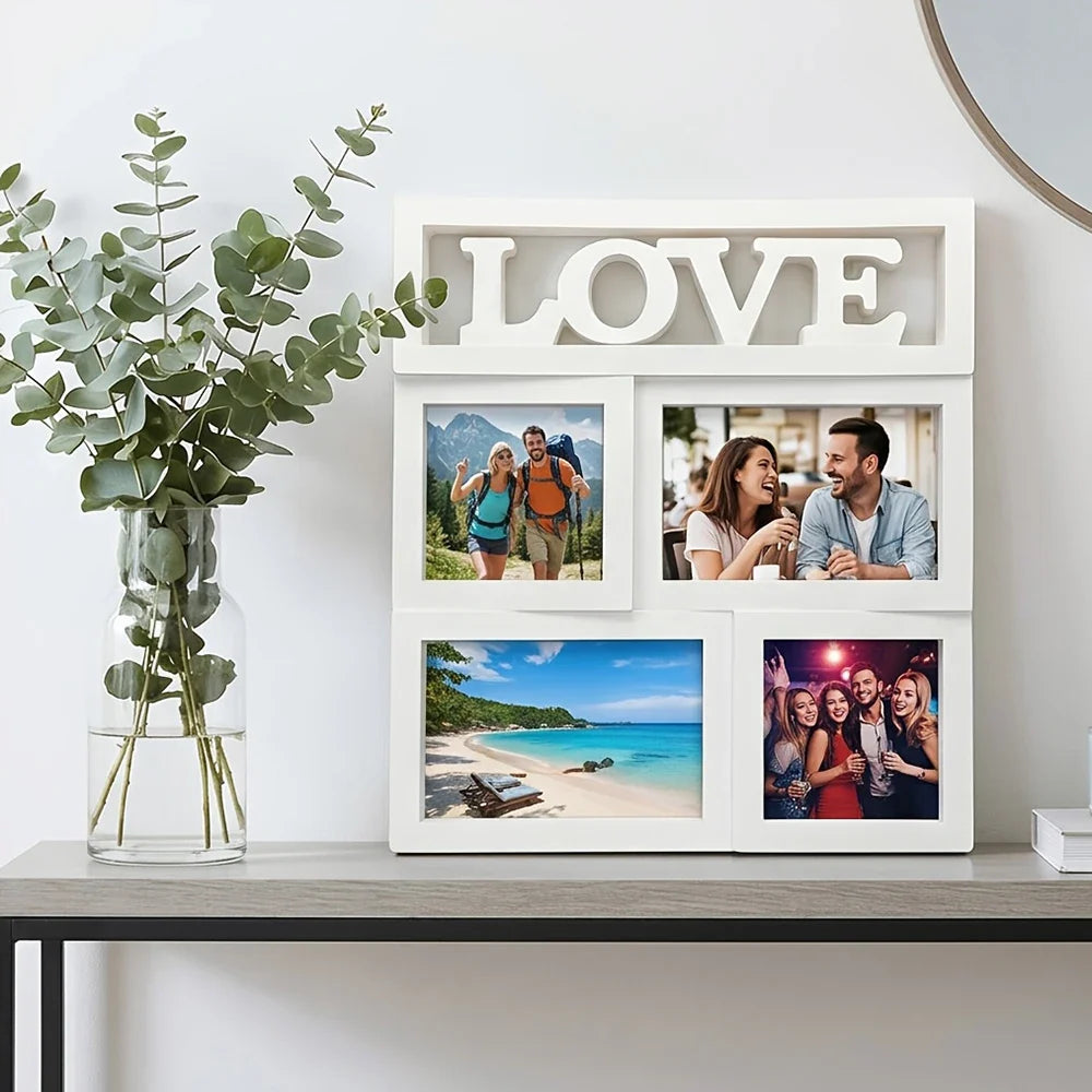Rectangle Shadow Box Frame, Plastic American-Style Multi-Photo Display for Living Room Wall Décor, White - product view 4