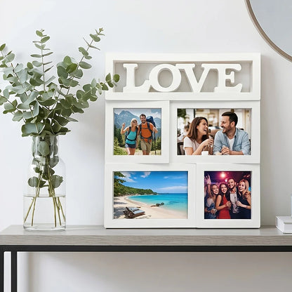 Rectangle Shadow Box Frame, Plastic American-Style Multi-Photo Display for Living Room Wall Décor, White - product view 4