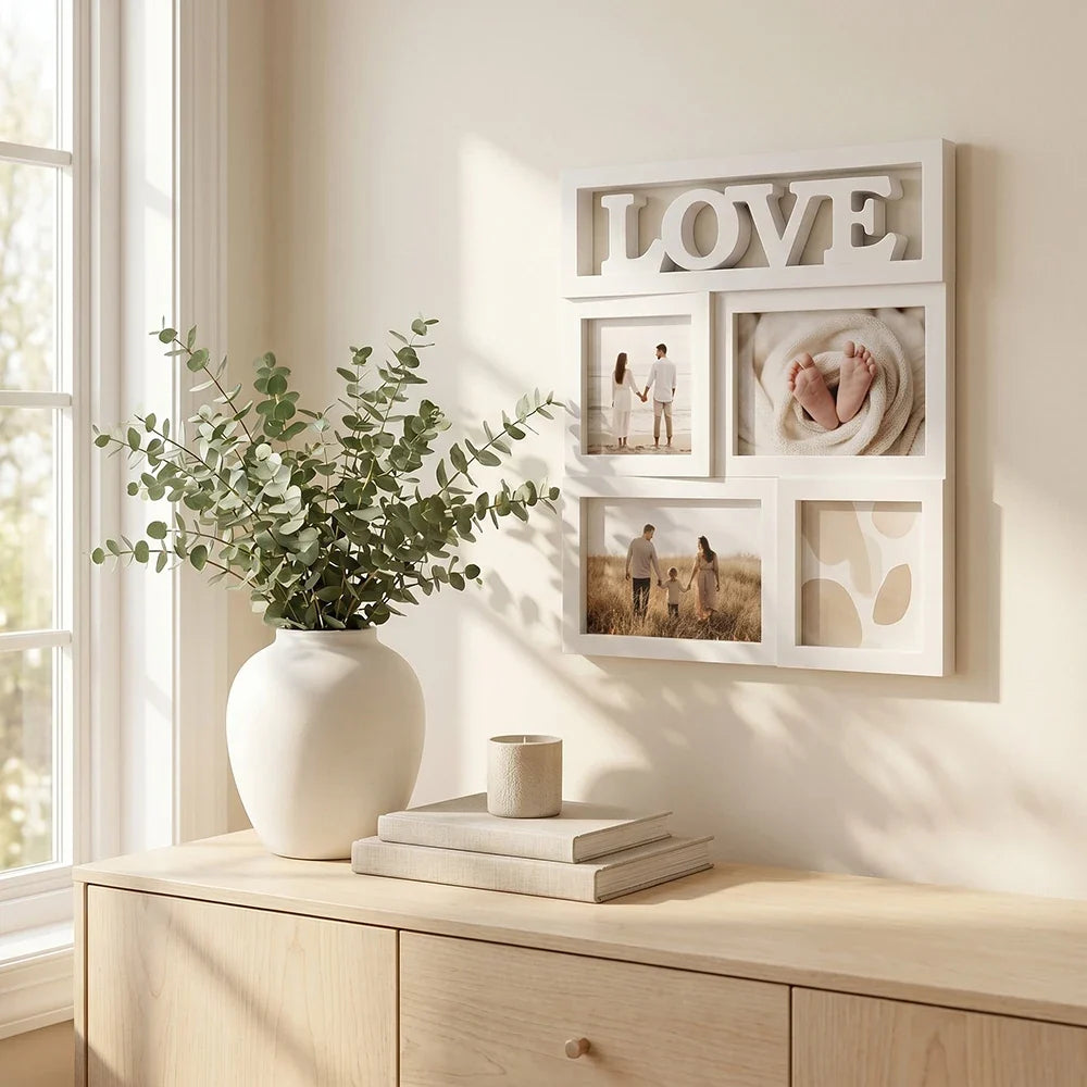 Rectangle Shadow Box Frame, Plastic American-Style Multi-Photo Display for Living Room Wall Décor, White - product view 6