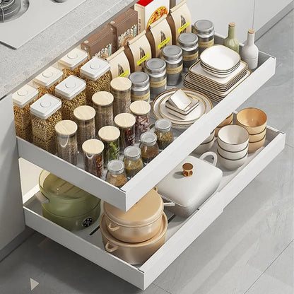 Expandable Slide-Out Cabinet Organizer, 32–52cm Adjustable Copper Shelf with Adhesive Fixing for Pantry and Under-Sink Storage - product view 3