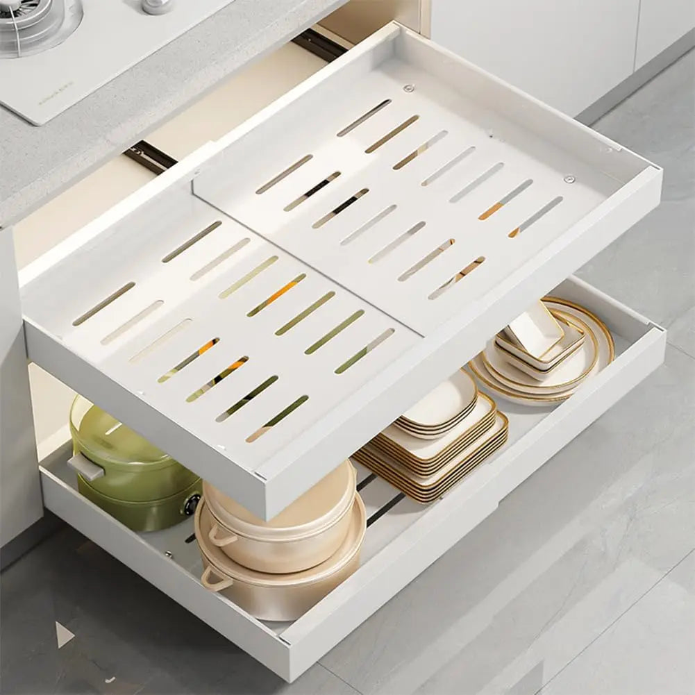 Expandable Slide-Out Cabinet Organizer, 32–52cm Adjustable Copper Shelf with Adhesive Fixing for Pantry and Under-Sink Storage - product view 4