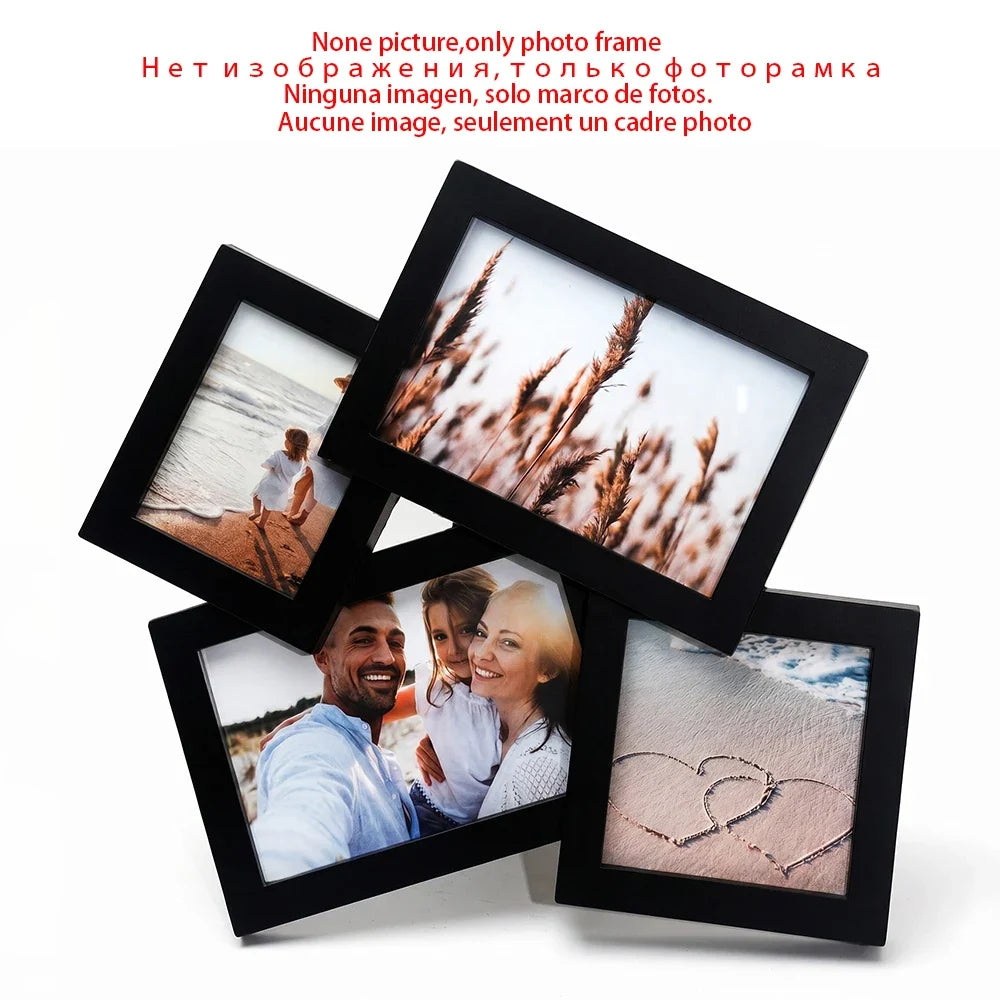 Multi-Frame Picture Frame, Rectangle Plastic Wall Display with Four Photo Openings, White or Black Combination Decor - product view 2