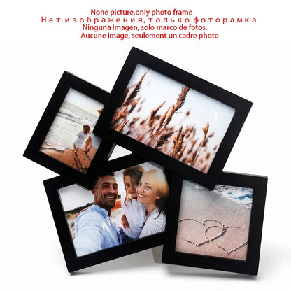 Multi-Frame Picture Frame, Rectangle Plastic Wall Display with Four Photo Openings, White or Black Combination Decor - product view 2
