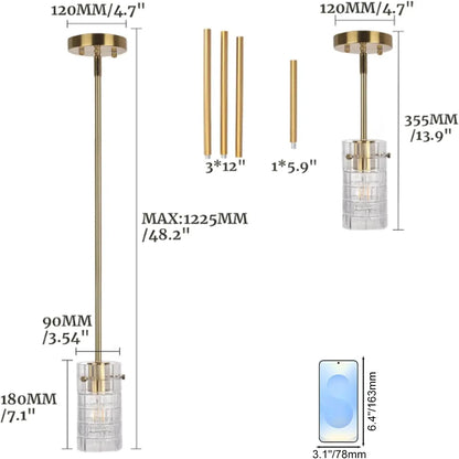 Gold Glass Pendant Light, Stainless Steel Body, E26 Socket, 110V AC, Assembly Required for Dining Rooms and Hallways - product view 3