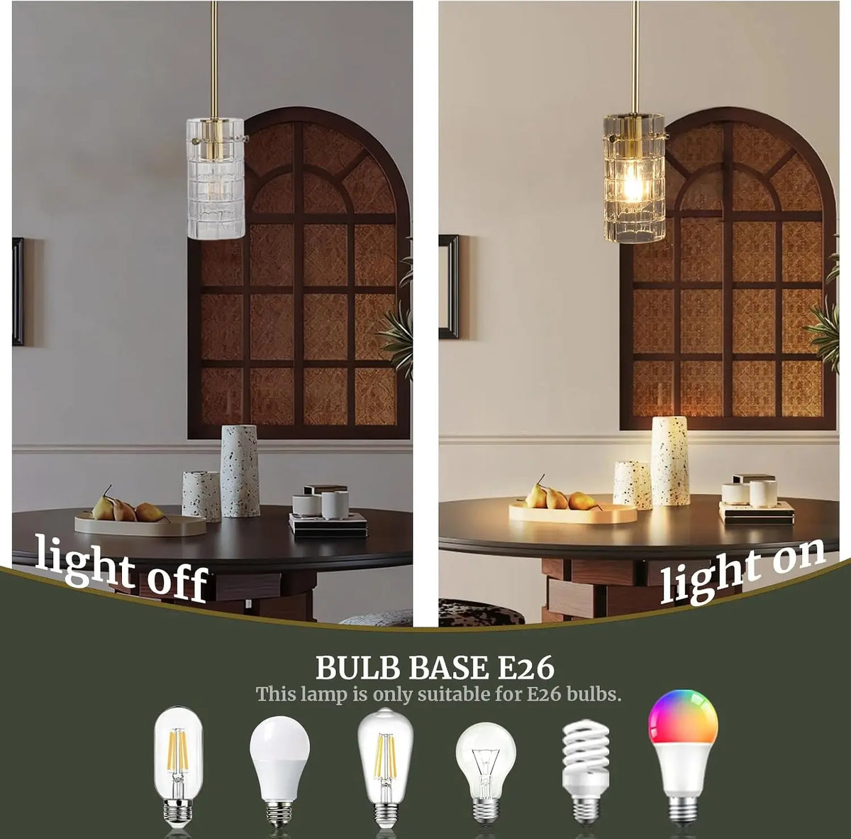 Gold Glass Pendant Light, Stainless Steel Body, E26 Socket, 110V AC, Assembly Required for Dining Rooms and Hallways - product view 4