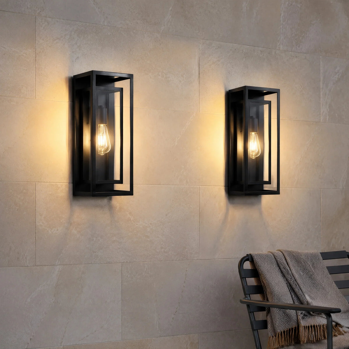18-Inch Outdoor Wall Light, Modern Black Metal Lantern with Tempered Glass, E26 Socket, 2-Pack for Porch and Garage - product view 1