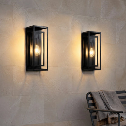 18-Inch Outdoor Wall Light, Modern Black Metal Lantern with Tempered Glass, E26 Socket, 2-Pack for Porch and Garage - product view 1
