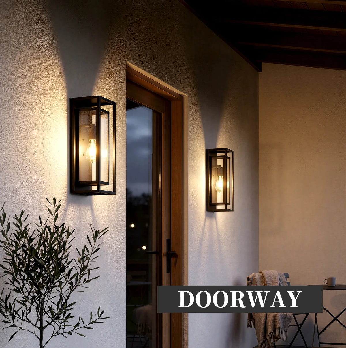 18-Inch Outdoor Wall Light, Modern Black Metal Lantern with Tempered Glass, E26 Socket, 2-Pack for Porch and Garage - product view 5