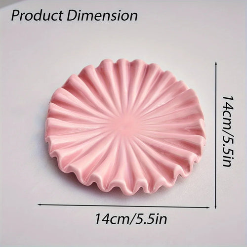 Ceramic Jewelry Tray, Scalloped Ruffle Decorative Bowl with Enamel Finish for Coffee Table, Bookshelf and Console Styling - product view 1