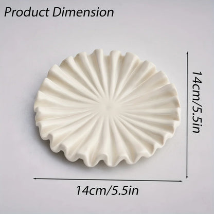 Ceramic Jewelry Tray, Scalloped Ruffle Decorative Bowl with Enamel Finish for Coffee Table, Bookshelf and Console Styling - product view 2